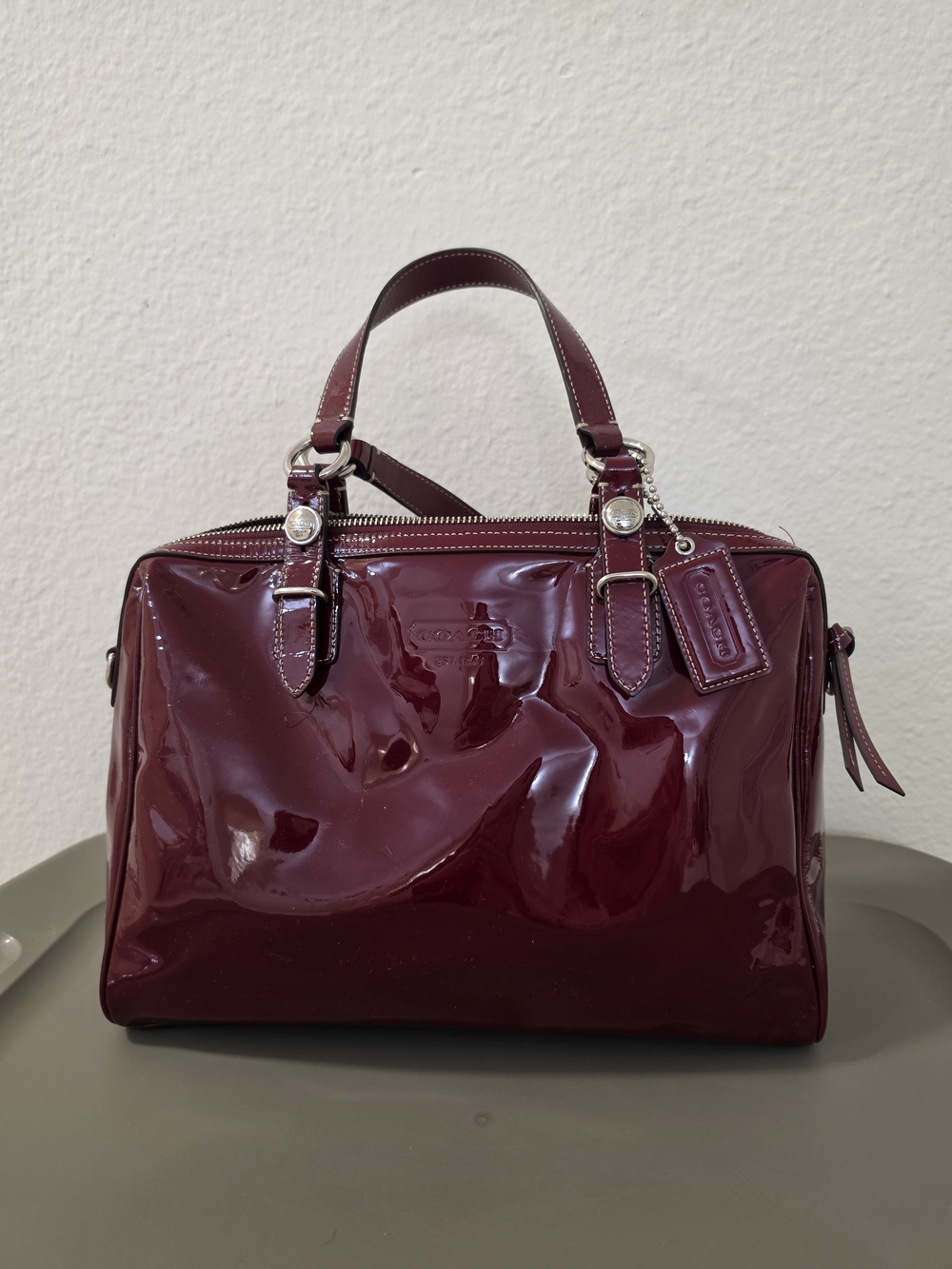 Coach Patent Leather Satchel in Deep Burgundy